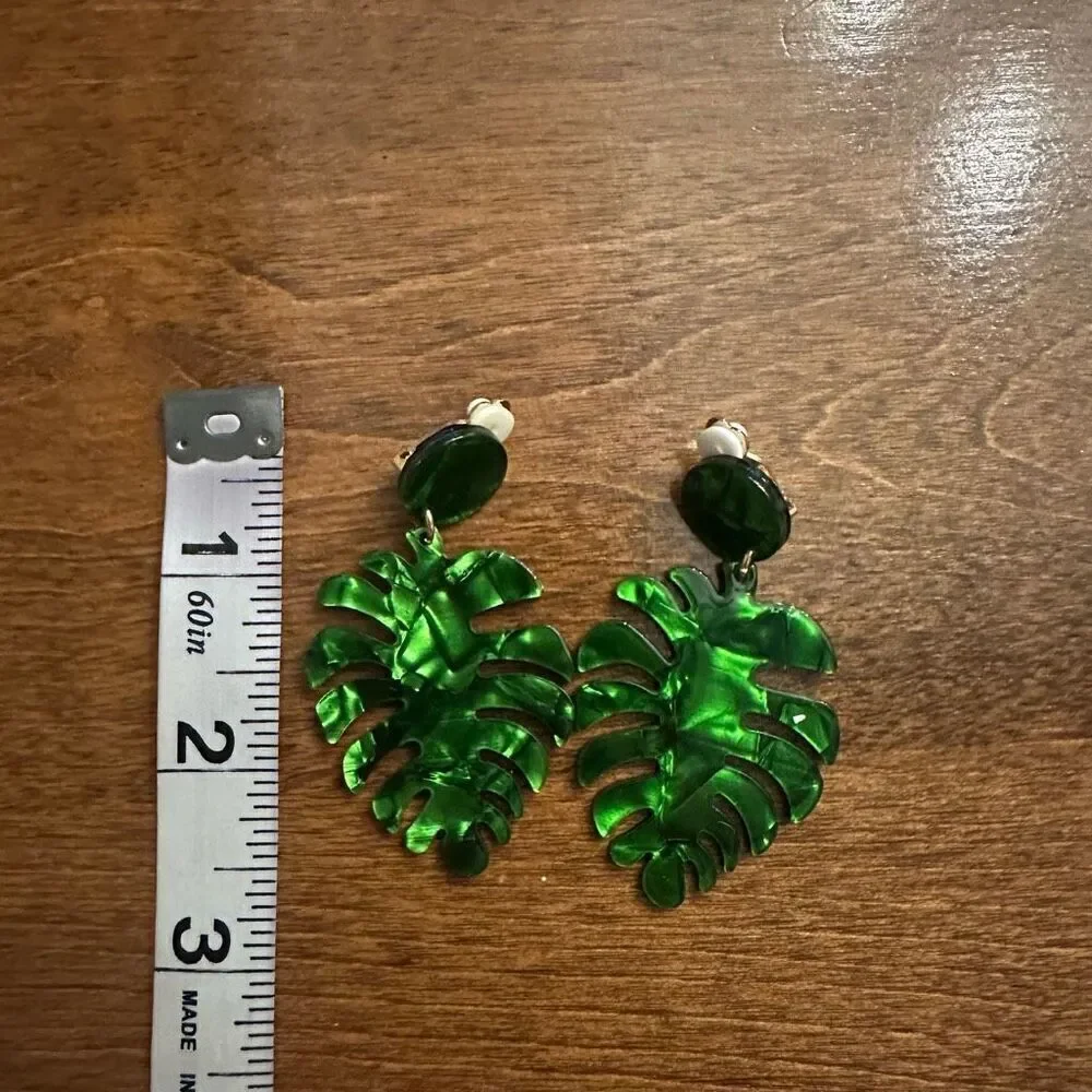 Green Leaf Clip-On Earrings